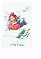 Cpa Illustration, Béatrice Mallet - Sports D'hiver Enfant Luge Neige Publicité Grands Magasins De La Samaritaine Paris - Mallet, B.