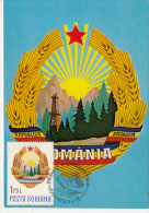 SOCIALIST REPUBLIC COAT OF ARMS, CM, MAXICARD, CARTES MAXIMUM, OBLIT FDC, 1975, ROMANIA - Maximum Cards & Covers