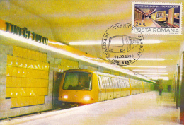 TRAINS, SUBWAY, BUCHAREST METRO NETWORK, CM, MAXICARD, CARTES MAXIMUM, 1990, ROMANIA - Tramways