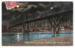 Night Scene Of Douglas St Bridge And Smelter ; Train ; OMAHA , Nebraska USA , 1908, TB - Omaha
