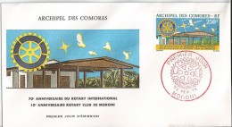 FDC Archipel Des Comores 23 Février 1975 70 è Anniversaire Du Rothary International - Lettres & Documents