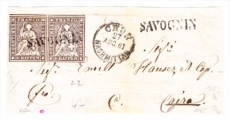 Heimat GR SAVOGNIN Balkenstempel Mit Waagrechtes Paar 5Rp. Strubel Auf Briefstück 27.8.1861 Chur Mit Attest - Lettres & Documents