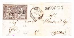 Heimat GR SAVOGNIN Balkenstempel Mit Waagrechtes Paar 5Rp. Strubel Auf Briefstück 27.8.1861 Chur Mit Attest - Storia Postale