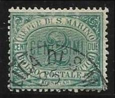 1877 San Marino - Saint Marin CIFRA O STEMMA 2c Verde (1) Usato USED - Used Stamps