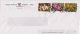 United Nations Envelope New York With Mi 973-975 Orchids - Blue Orchid - Orchid Swan - Orchid Christmas - 2005 - Covers & Documents