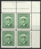 Canada 1942 1c Block Of 4 - Mint - Unused Stamps