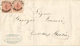 LV179 - 4 Gennaio 1853- Lettera Con Testo Da Bergamo A Grossotto Per Grosio  Con 15 + 15 Cent. Rosso 2° Tipo . - Lombardo-Venetien