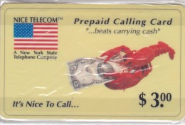 United States,Nice Telecom, Prepaid Calling Card "beats Carrying Cash", Lobster, Mint Only 3.000 Issued, 2 Scans. - Amerivox