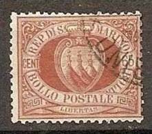 1892 San Marino Saint Marin CIFRA  65c Rosso Bruno (19) Usato USED - Gebruikt