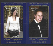 Penrhyn Island 2011 Prince William & Kate Royal Engagement Pair Of $11 Miniature Sheets MNH - Penrhyn