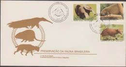 O) 1988 BRAZIL, MYRMECOPHAGA TRIDACTYLA - BEAR -ANTEATER, CHAETOMYS SUBSPINOSUS - PORCUPIN, SPEOTHOS VENATICUS - DOG VEN - FDC