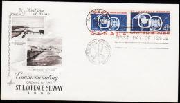 1959. 2x 5 C. ST LAWRENCE SEAWAY FDC MASSENA JUN 26 1959. US + CANADA.  (Michel: 334) - JF177476 - Enveloppes Commémoratives