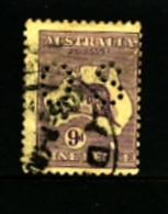 AUSTRALIA - 1916  KANGAROO  9 D. DIE  IIB  3rd  WATERMARK  PERFORATED SMALL OS  FINE USED  SGO47 - Dienstzegels