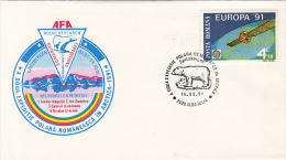 33882- ROMANIAN ARCTIC EXPEDITION, SPITZBERGEN, POLAR BEAR, SPECIAL COVER, 1991, ROMANIA - Expéditions Arctiques