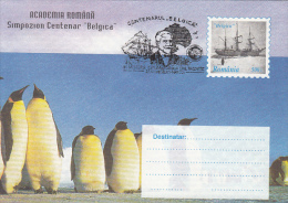 33949- BELGICA ANTARCTIC EXPEDITION, SHIP, EMIL RACOVITA, PENGUINS, COVER STATIONERY, 1998, ROMANIA - Antarctic Expeditions