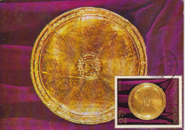 34003- PIETROASA TREASURE, GOLD PLATE, ARCHAEOLOGY, MAXIMUM CARD, 1973, ROMANIA - Archaeology