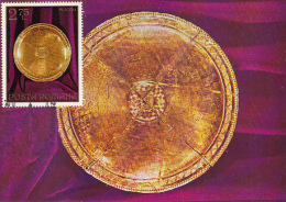 34004- PIETROASA TREASURE, GOLD PLATE, ARCHAEOLOGY, MAXIMUM CARD, OBLIT FDC, 1973, ROMANIA - Arqueología