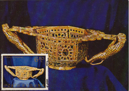 34005- PIETROASA TREASURE, GOLD OCTOGONAL BOWL, ARCHAEOLOGY, MAXIMUM CARD, OBLIT FDC, 1973, ROMANIA - Archäologie