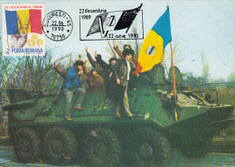 34038- ROMANIAN 1989 REVOLUTION, ARMY VEHICLE, MAXIMUM CARD, 1990, ROMANIA - Cartes-maximum (CM)