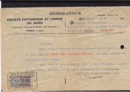 Francia.1923. Memorandum Con Sello De Impuesto De 25 Cts - Autres & Non Classés
