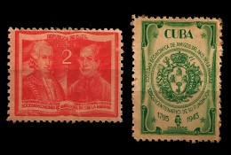 E)1945 CUBA, LUIS DE LAS CASAS AND LUIS MARIA PENALYER,  SEAL OF THE SOCIETY, SESQUICENTENARY OF THE FOUNDING OF THE ECO - Used Stamps