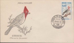 O) 1969 BRAZIL, BIRD - CARDINAL AVE, CARDINALIDAE, FDC XF, SLIGHT TONED - FDC