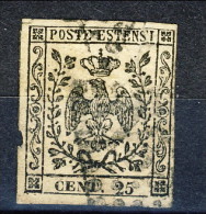 Modena 1852, Senza Punto Dopo Le Cifre, N. 4 C. 25 Camoscio Chiaro, Ottimi Margini Usato Cat. € 75 - Modena