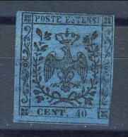 Modena 1852, Senza Punto Dopo Le Cifre, N. 6 C. 40 Azzurro Scuro MNG (nuovo Senza Gomma) Cat. € 200 - Modène