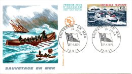 FRANCE. N°1791 Sur Enveloppe 1er Jour De 1974. Sauvetage En Mer/Bateau. - Secourisme