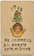 Angelot Chromo Bonne Année 1943 Carte Cuba Dos Non Carte Postale Cupid Millesime - Anges