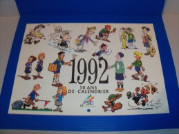 Hergé, Morris, Franquin, Etc. Calendrier 1992. 50 ANS De Calendriers. Fédération Scouts Catholiques Belgique, Avec De Gr - Agende & Calendari