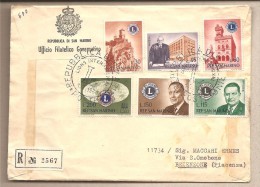 San Marino - Busta FDC Raccomandata Di Posta Aerea Usata Per L´Italia Con Serie Completa: Lion's Di San Marino - 1960 - Lettres & Documents