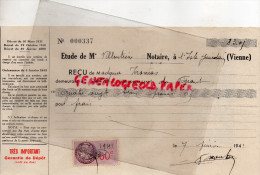 86 - L' ISLE JOURDAIN - RECU ETUDE DE ME VILLOUTREIX NOTAIRE- MME TROMAS SAZAT VIGEANT-1941 - 1950 - ...