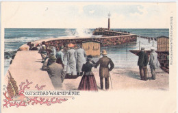 Ostseebad WARNEMÜNDE Rostock Mole Color Litho Modische Herrschaften Um 1905 Ungelaufen - Rostock