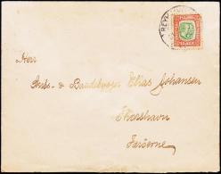 1908. Two Kings. 15 Aur Red/green. Perf. 12 3/4, Wm. Crown REYKJAVIK 21 V. 1920. To THO... (Michel: 54) - JF181834 - Cartas & Documentos
