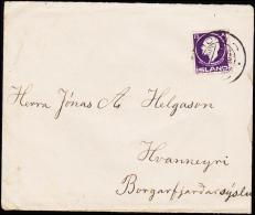 1911. Jon Sigurdsson. 15 Aur Violet PORSHÖFN 15. 11.21. To Hvamneyri.  (Michel: 67) - JF181827 - Cartas & Documentos