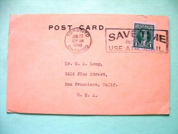 Canada 1940 Postcard To USA - King George VI - Air Mail Slogan - Briefe U. Dokumente