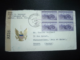 LETTRE Pour La FRANCE TP CORREGIDOR 3c BLOC DE 4 OBL. + APR 23 1945 DEXTER MAINE + CENSURE - Storia Postale