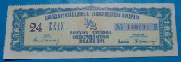 YUGOSLAVIA 200 DINARA 1962, LOTTERY TICKET, VF+, RARE, BLUE - Joegoslavië