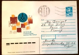 URSS (RUSSIE) Echec, Echecs, Chess, Ajedrez. Entier Postal Emis En 1988 Et Ayant Circulé (12) B - Echecs
