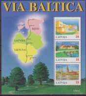 LETTONIA  1995 VIA BALTICA JOINT ISSEU MAP SHEET MNH - Geography