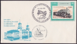 1990-CE-2 CUBA 1980. SPECIAL CANCEL. 30 ANIVERSARIO DE LAS NACIONALIZACIONES DE LAS EMPRESAS. FERROCARRIL RAILROAD RAILW - Lettres & Documents