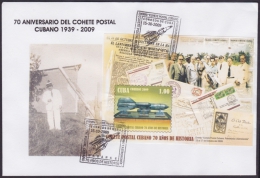 2009-CE-11 CUBA 2009. SPECIAL CANCEL.70 ANIV COHETE POSTAL. POSTAL ROCKET BLACK CANCEL. PRECURSORES: FUNES - Covers & Documents