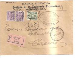 63291)lettera Raccomandata 3valori Segnatasse Da 25 C.+ 2 Da 50 C. Imperiale Da Siracusa A Cassaro Il 8-9-1933 - Strafport