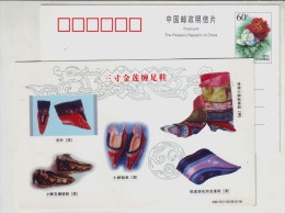 Lately Qing Dynasty Female Shoes Jinlian Shoes,China 2001 Chinese Shoes Culture Advertising Pre-stamped Card - Archäologie
