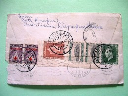 Greece 1937 Cover To USA - Postal Tax With Red Cross - Acropolis - King George II - Brieven En Documenten