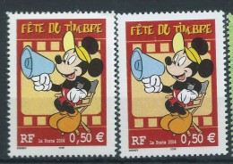 [12] Variété : N° 3641 Fête Du Timbre Mickey Porte-voix Bleu-violet Au Lieu De Bleu-vert + Normal ** - Neufs