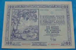 YUGOSLAVIA 100 DINARA 1950, XF AUNC, OBLIGATION - Joegoslavië