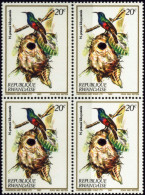 BIRDS-NECTAR SUCKING BIRDS-NORTHERN DOUBLE COLLARED SUNBIRDS-RWANDA-1983-BLOCK OF 4-MNH-B6-797 - Colibris