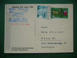 Switzerland: Postcard Postkarte LITTAU 25. 8. 1954 Sonderstempel RIGI KULM SEGELFLUG S.16 HB/418 Meldeflug SLA Luzern - Eerste Vluchten